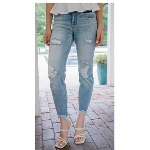 Judy Blue Distressed Bleach Splash Jeans Size 7/28 Mid Rise Relaxed Fit‎ EUC